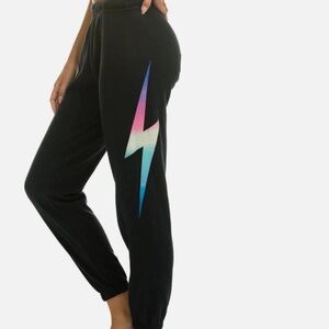 AVIATOR NATION LIGHTNING BOLT SWEATPANT GREY/RAINBOW SMALL
